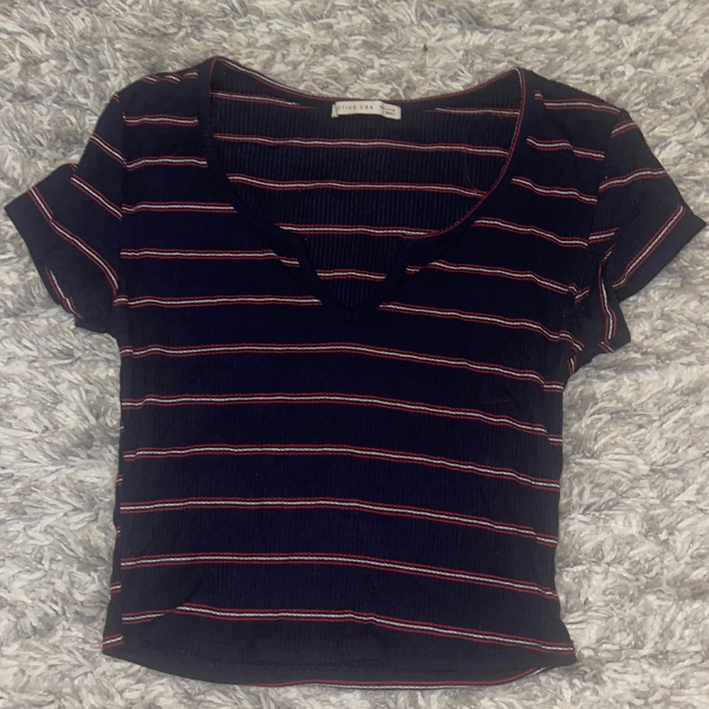 Navy blue red and white Stripe crop top